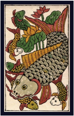 Tranh Đông Hồ: Cá chép trông trăng - Ảnh: Sưu tầm Tranh Đông Hồ: Cá chép trông trăng - Ảnh: Sưu tầm