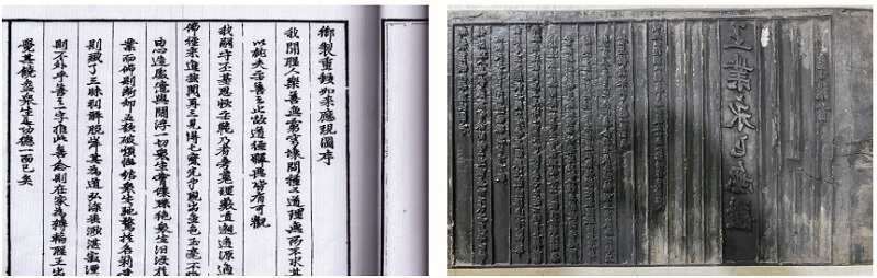 Bài tựa ngự chế khắc lại Như Lai ứng hiện đồ (bên phải bản ván khắc, bên trái bản in) Bài tựa ngự chế khắc lại Như Lai ứng hiện đồ (bên phải bản ván khắc, bên trái bản in)
