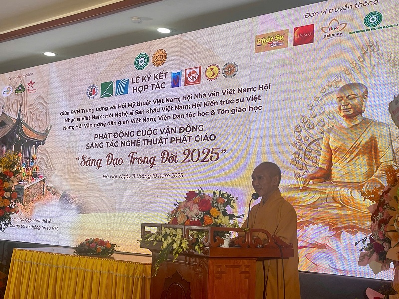 Hòa thượng Thích Thanh Điện phát biểu: Đây không chỉ là một phong trào sáng tác, mà là một pháp hành văn hóa, là một con đường hoằng pháp bằng nghệ thuật, khơi dậy dậy trong mỗi con người tâm lành lành, xin yêu nước, tình thương và trí tuệ. Hội đồng Trị sự tin tưởng rằng, trí tuệ, tâm huyết và năng lực sáng tạo của các Hội, Viện và giới văn nghệ sĩ, sự hợp tác này sẽ kết thành những hoa trái tốt đẹp, đóng góp xứng đáng cho sự nghiệp xây dựng nền văn hóa Việt Nam tiên tiến, Dũng cảm tiến bản bản sắc dân tộc.