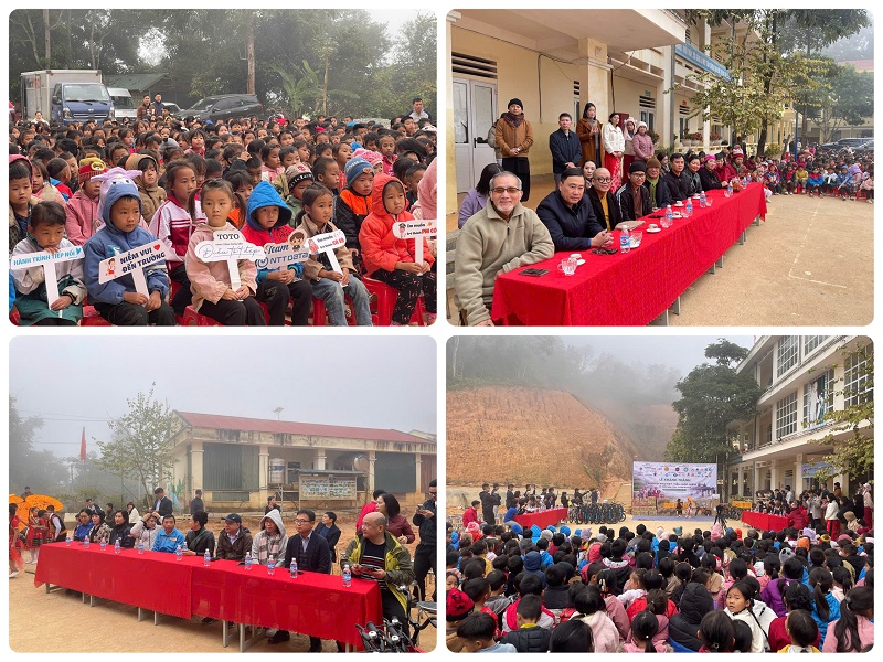 680 em học sinh tập trung từ sớm, trời còn mờ sương dù đã 7 giờ 30 sáng...