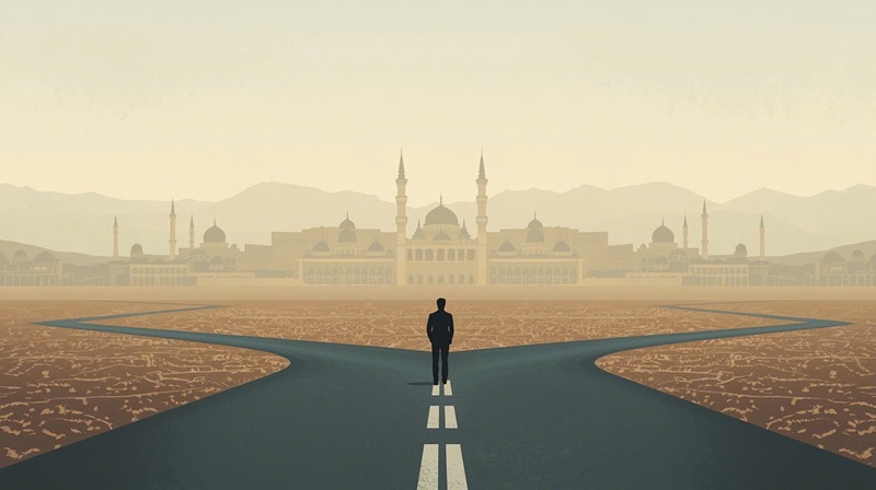 Iran đứng trước những lựa chọn quan trọng trong bối cảnh bất ổn x&atilde; hội v&agrave; &aacute;p lực đan xen; dưới g&oacute;c nh&igrave;n Phật học, đ&acirc;y kh&ocirc;ng chỉ l&agrave; ng&atilde; rẽ ch&iacute;nh s&aacute;ch m&agrave; c&ograve;n l&agrave; ng&atilde; rẽ của t&acirc;m thức cộng đồng. H&igrave;nh minh họa được tạo bởi AI.