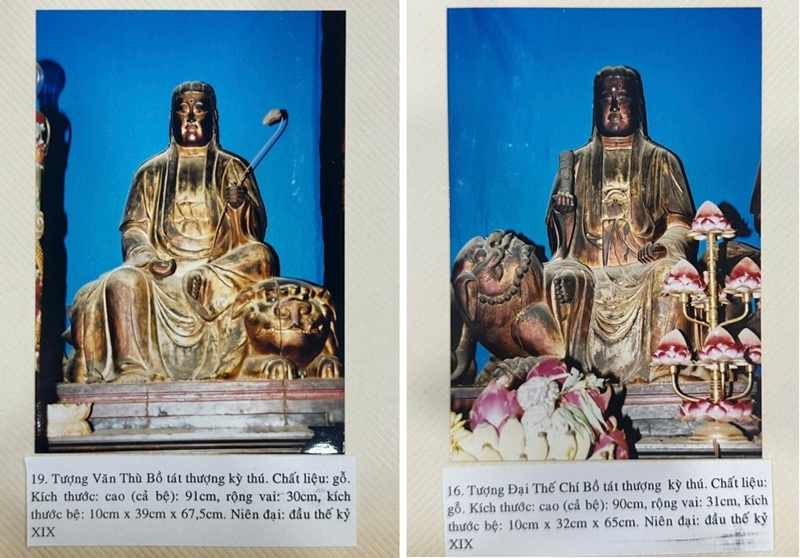 Hai pho tượng trong bộ tượng Ngũ Hiền tại ch&iacute;nh điện 
(Ảnh: Trung t&acirc;m Bảo tồn di t&iacute;ch TP.HCM)
