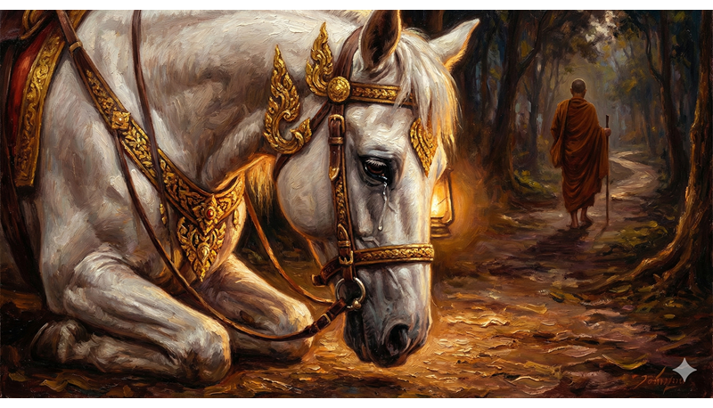 Cận cảnh ngựa Kiền Trắc quỳ gối, rơi lệ.