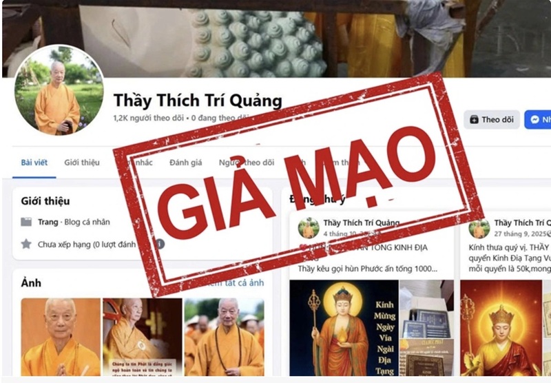Tự lập Facebook c&aacute; nh&acirc;n v&agrave; nh&oacute;m, lấy h&igrave;nh ảnh Đức Ph&aacute;p chủ Gi&aacute;o hội Phật gi&aacute;o Việt Nam để tạo niềm tin nhằm trục lợi. (Ảnh chụp m&agrave;n h&igrave;nh)
