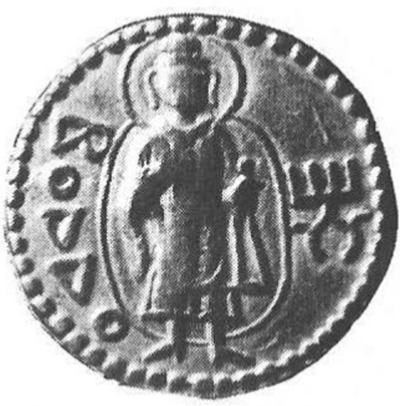 H&igrave;nh 2: Đồng tiền xu được đ&uacute;c v&agrave;o thời vua Kanishka c&oacute; h&igrave;nh Đức Phật