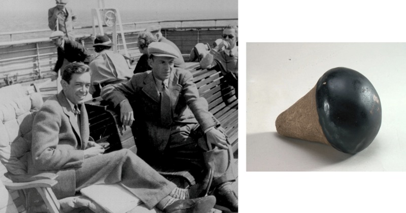 Tr&aacute;i: Laurence Sickman (ngo&agrave;i c&ugrave;ng b&ecirc;n tr&aacute;i) tr&ecirc;n đường tới Trung Quốc, năm 1930. Tư liệu từ Bộ sưu tập Laurence Sickman, Thư viện Tham khảo Nghệ thuật Spencer.
Phải: &ldquo;Mắt Phật&rdquo; do Sickman hiến tặng. Nguồn: @山西省灵岩云冈石窟保护基金会 tr&ecirc;n WeChat.
