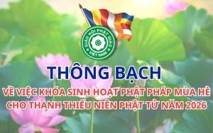 Thông bạch về việc Khóa sinh hoạt Phật pháp mùa hè cho Thanh thiếu niên phật tử năm 2026