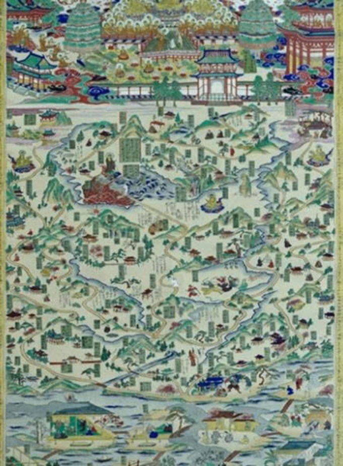 Nhị H&agrave; Bạch Đạo Mạn-đ&agrave;-la (Họa cảnh Con đường trắng qua hai s&ocirc;ng), khoảng năm 1850&ndash;1925, Thư viện Quốc gia Israel
