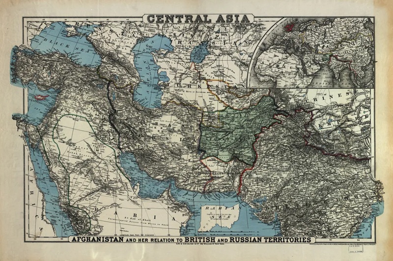 Bản đồ Afghanistan năm 1885 trong tương quan với c&aacute;c l&atilde;nh thổ thuộc Anh v&agrave; Nga tại Trung &Aacute;.
