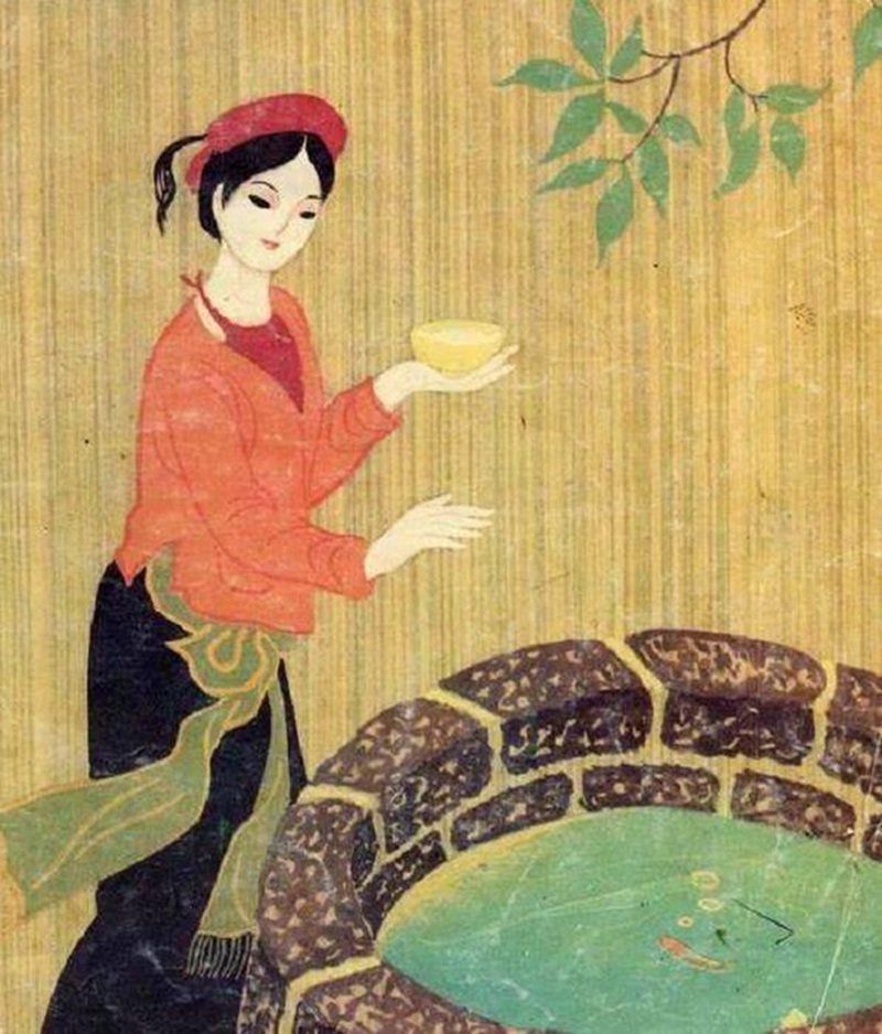 Tranh d&acirc;n gian hoặc minh họa cổ truyền về Tấm C&aacute;m.