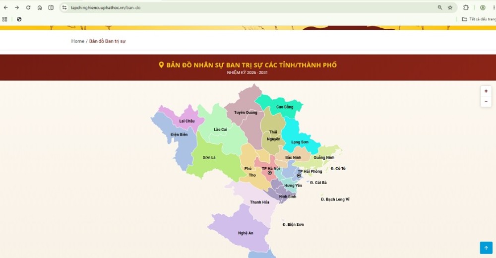 Bản đồ nhân sự Ban Trị sự các tỉnh, thành phố Nhiệm kỳ 2026–2031