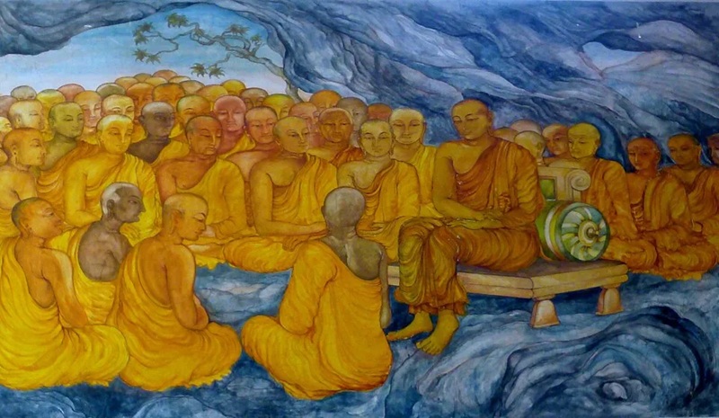 Bức tranh mi&ecirc;u tả cuộc hội nghị đầu ti&ecirc;n tại Rajagaha, ch&ugrave;a Nava Jetavana, Shravasti. | Ảnh Ph&aacute;p / Wikimedia Commons